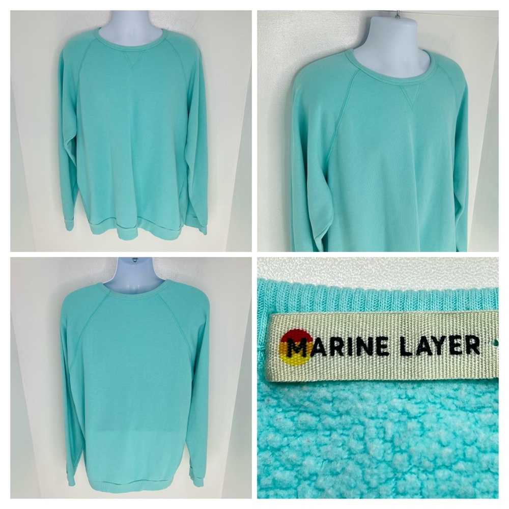Marine Layer Sweatshirt Mens XL Turquoise Fleece Pullover Shockwave‎ E8 Logo